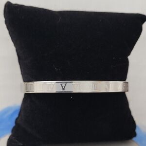 Polished Silver Roman Numeral Bangle Bracelet
